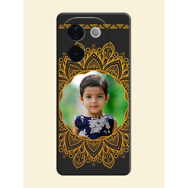 Round Image with Floral Design On Space Black Custom Soft Matte Mobile Back Cover - Vivo T3 Pro 5G Round Image with Floral Design On Space Black Custom Soft Matte Mobile Back Cover - Vivo T3 Pro 5G