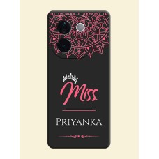 Mrs Name with Floral Design On Space Black Custom Soft Matte Mobile Back Cover - Vivo T3 Pro 5G