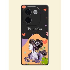 Namecase For Her With Fancy Lady Image On Space Black Custom Soft Matte Mobile Back Cover - Vivo T3 Pro 5G