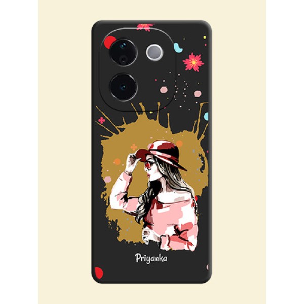 Mordern Lady With Color Splash Background With Custom Text On Space Black Custom Soft Matte Mobile Back Cover - Vivo T3 Pro 5G