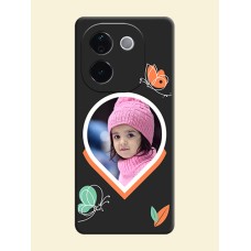 Upload Pic With Simple Butterly Design On Space Black Custom Soft Matte Mobile Back Cover - Vivo T3 Pro 5G