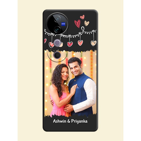 Pink Love Hangings with Name On Space Black Custom Soft Matte Mobile Back Cover - Vivo T3 Ultra Pink Love Hangings with Name On Space Black Custom Soft Matte Mobile Back Cover - Vivo T3 Ultra