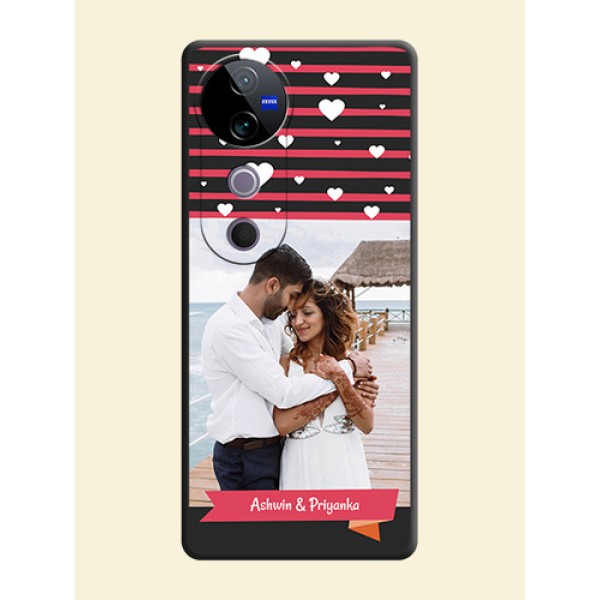 White Color Love Symbols with Pink Lines Pattern On Space Black Custom Soft Matte Mobile Back Cover - Vivo T3 Ultra