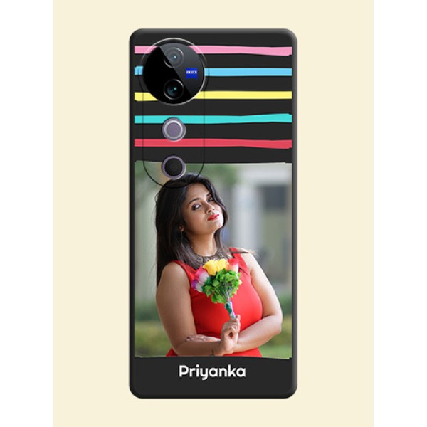 Multicolor Lines with Image On Space Black Custom Soft Matte Mobile Back Cover - Vivo T3 Ultra Multicolor Lines with Image On Space Black Custom Soft Matte Mobile Back Cover - Vivo T3 Ultra