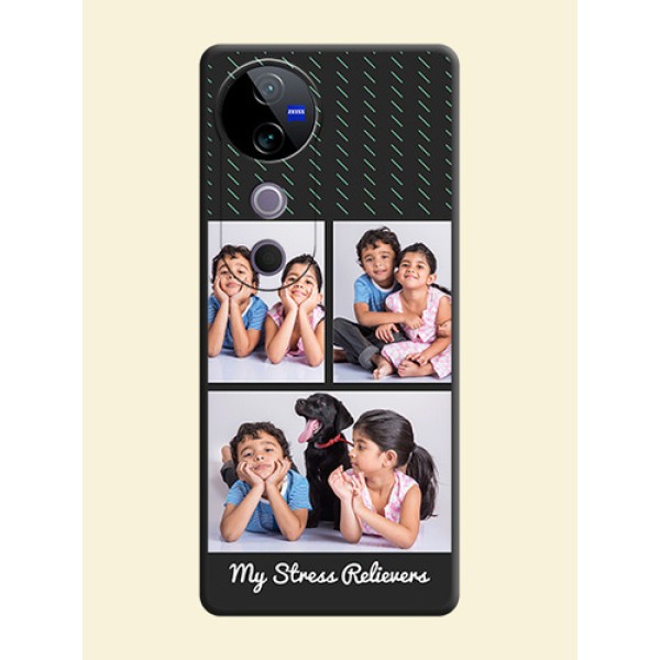 Cross Dotted Pattern with 2 Image Holder On Space Black Custom Soft Matte Mobile Back Cover - Vivo T3 Ultra Cross Dotted Pattern with 2 Image Holder On Space Black Custom Soft Matte Mobile Back Cover - Vivo T3 Ultra