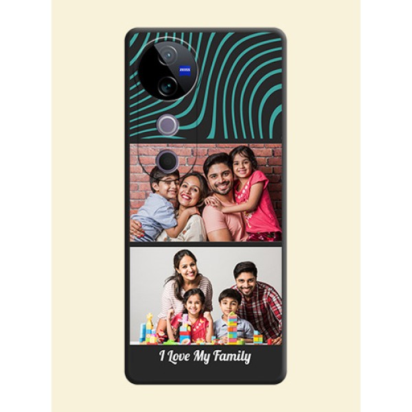 Wave Pattern with 2 Image Holder On Space Black Custom Soft Matte Mobile Back Cover - Vivo T3 Ultra Wave Pattern with 2 Image Holder On Space Black Custom Soft Matte Mobile Back Cover - Vivo T3 Ultra