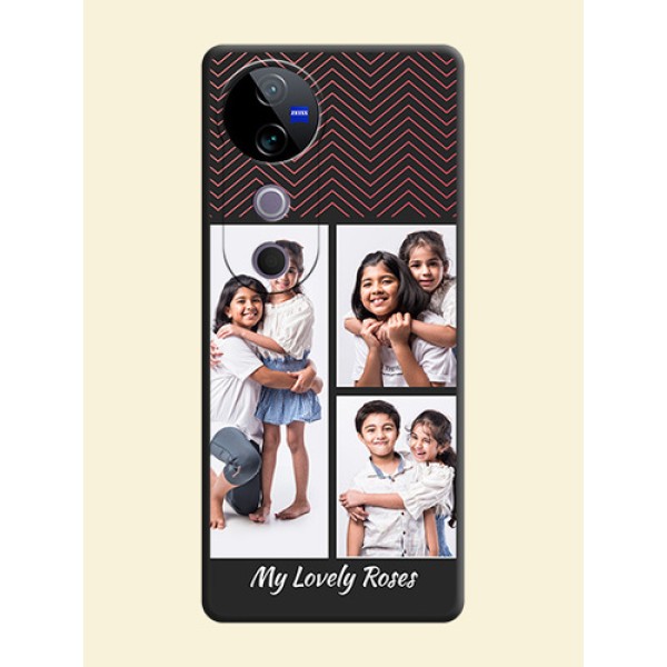 Wave Pattern with 3 Image Holder On Space Black Custom Soft Matte Mobile Back Cover - Vivo T3 Ultra Wave Pattern with 3 Image Holder On Space Black Custom Soft Matte Mobile Back Cover - Vivo T3 Ultra