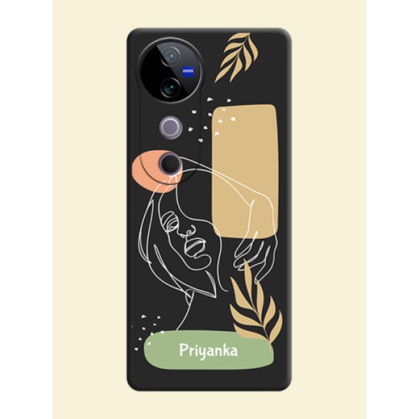 Custom Text With Line Art Of Women & Leaves Design On Space Black Custom Soft Matte Mobile Back Cover - Vivo T3 Ultra Custom Text With Line Art Of Women & Leaves Design On Space Black Custom Soft Matte Mobile Back Cover - Vivo T3 Ultra