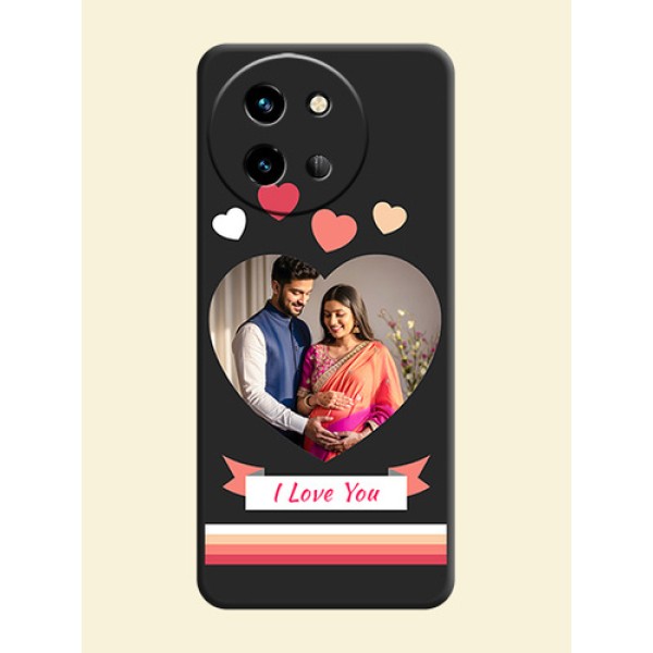 Love Shaped Photo with Colorful Stripes On Space Black Custom Soft Matte Mobile Back Cover - Vivo T3X 5G Love Shaped Photo with Colorful Stripes On Space Black Custom Soft Matte Mobile Back Cover - Vivo T3X 5G