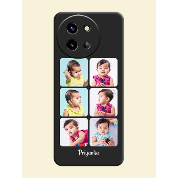 Floral Art with 6 Image Holder on Photo On Space Black Custom Soft Matte Mobile Back Cover - Vivo T3X 5G Floral Art with 6 Image Holder on Photo On Space Black Custom Soft Matte Mobile Back Cover - Vivo T3X 5G