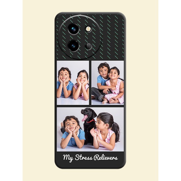 Cross Dotted Pattern with 2 Image Holder On Space Black Custom Soft Matte Mobile Back Cover - Vivo T3X 5G Cross Dotted Pattern with 2 Image Holder On Space Black Custom Soft Matte Mobile Back Cover - Vivo T3X 5G