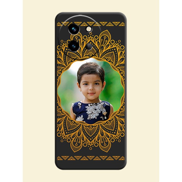Round Image with Floral Design On Space Black Custom Soft Matte Mobile Back Cover - Vivo T3X 5G Round Image with Floral Design On Space Black Custom Soft Matte Mobile Back Cover - Vivo T3X 5G