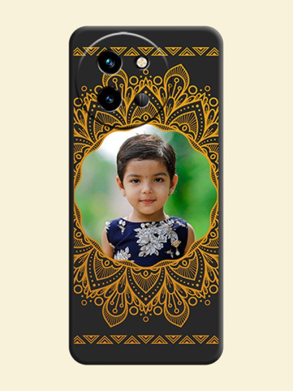 Round Image with Floral Design On Space Black Custom Soft Matte Mobile Back Cover - Vivo T3X 5G