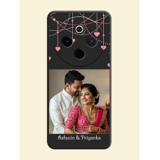 Pink Love Hangings with Text On Space Black Custom Soft Matte Mobile Back Cover - Vivo T4 5G