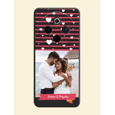 White Color Love Symbols with Pink Lines Pattern On Space Black Custom Soft Matte Mobile Back Cover - Vivo T4 5G