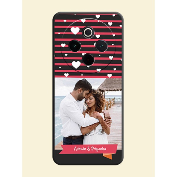 White Color Love Symbols with Pink Lines Pattern On Space Black Custom Soft Matte Mobile Back Cover - Vivo T4 5G