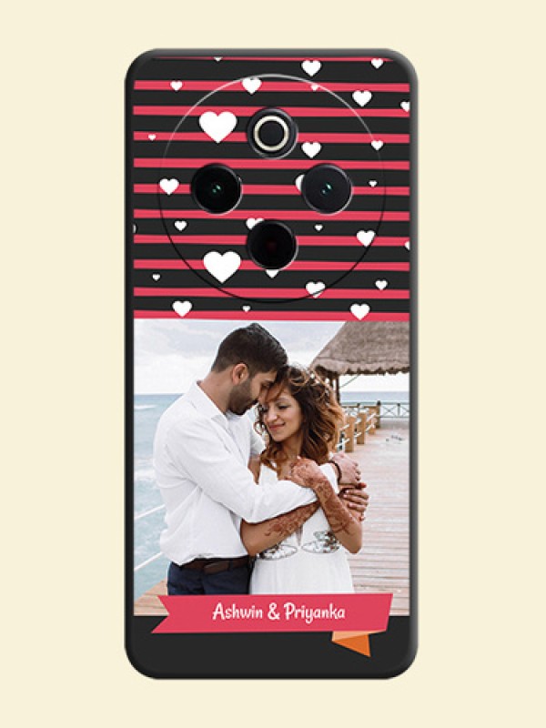 White Color Love Symbols with Pink Lines Pattern On Space Black Custom Soft Matte Mobile Back Cover - Vivo T4 5G