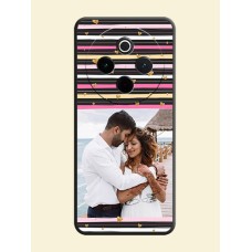Multicolor Lines and Golden Love Symbols Design on Photo On Space Black Custom Soft Matte Mobile Back Cover - Vivo T4 5G