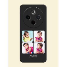 Floral Art with 6 Image Holder on Photo On Space Black Custom Soft Matte Mobile Back Cover - Vivo T4 5G
