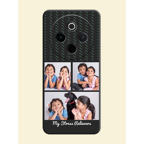 Cross Dotted Pattern with 2 Image Holder On Space Black Custom Soft Matte Mobile Back Cover - Vivo T4 5G Cross Dotted Pattern with 2 Image Holder On Space Black Custom Soft Matte Mobile Back Cover - Vivo T4 5G