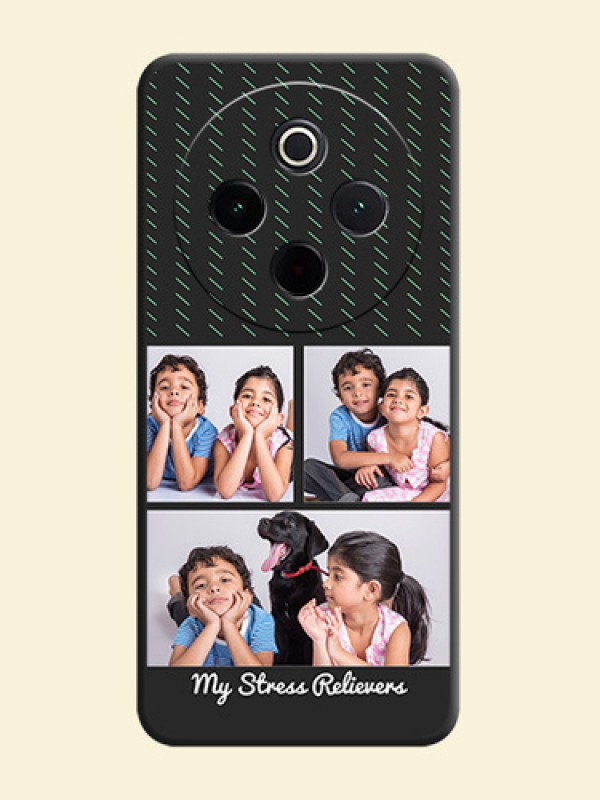 Cross Dotted Pattern with 2 Image Holder On Space Black Custom Soft Matte Mobile Back Cover - Vivo T4 5G