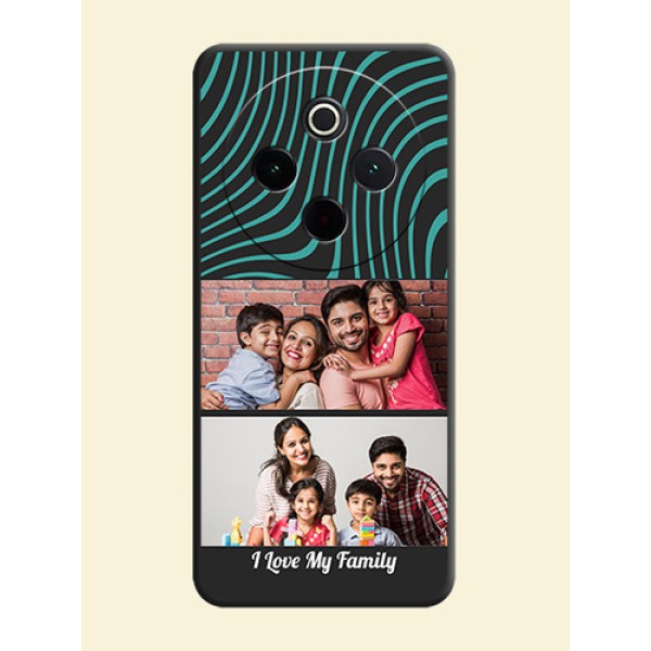 Wave Pattern with 2 Image Holder On Space Black Custom Soft Matte Mobile Back Cover - Vivo T4 5G Wave Pattern with 2 Image Holder On Space Black Custom Soft Matte Mobile Back Cover - Vivo T4 5G