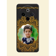 Round Image with Floral Design On Space Black Custom Soft Matte Mobile Back Cover - Vivo T4 5G