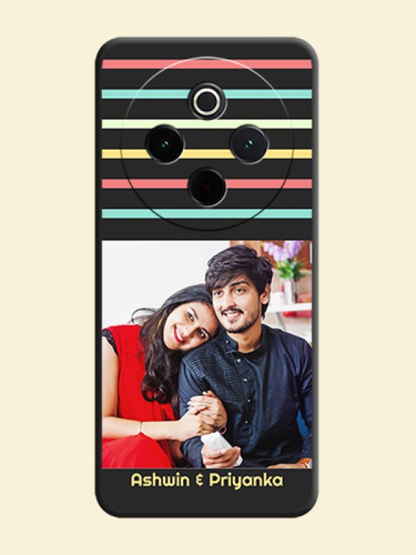 Color Stripes with Photo and Text on Photo On Space Black Custom Soft Matte Mobile Back Cover - Vivo T4 5G