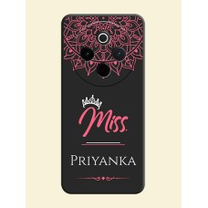 Mrs Name with Floral Design On Space Black Custom Soft Matte Mobile Back Cover - Vivo T4 5G