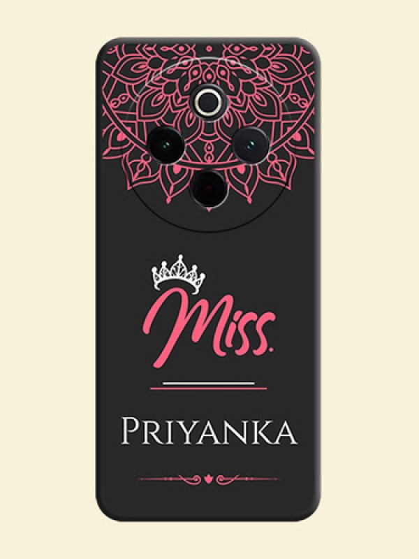 Mrs Name with Floral Design On Space Black Custom Soft Matte Mobile Back Cover - Vivo T4 5G