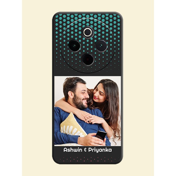 Faded Dots with Grunge Photo Frame and Text On Space Black Custom Soft Matte Mobile Back Cover - Vivo T4 5G Faded Dots with Grunge Photo Frame and Text On Space Black Custom Soft Matte Mobile Back Cover - Vivo T4 5G