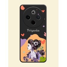 Namecase For Her With Fancy Lady Image On Space Black Custom Soft Matte Mobile Back Cover - Vivo T4 5G