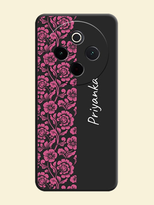 Pink Floral Pattern Design With Custom Text On Space Black Custom Soft Matte Mobile Back Cover - Vivo T4 5G