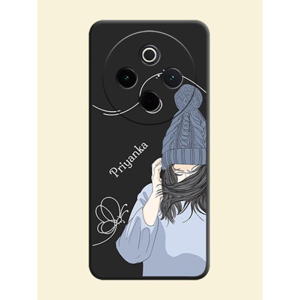 Girl With Blue Winter Outfiit Custom Text Design On Space Black Custom Soft Matte Mobile Back Cover - Vivo T4 5G Girl With Blue Winter Outfiit Custom Text Design On Space Black Custom Soft Matte Mobile Back Cover - Vivo T4 5G