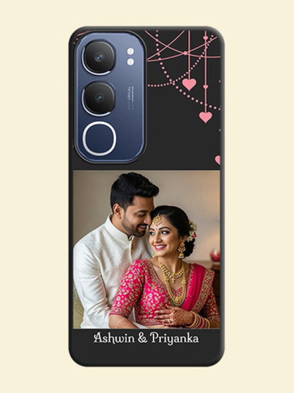 Pink Love Hangings with Text On Space Black Custom Soft Matte Mobile Back Cover - Vivo T4 Lite