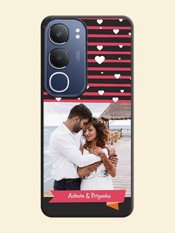 White Color Love Symbols with Pink Lines Pattern On Space Black Custom Soft Matte Mobile Back Cover - Vivo T4 Lite