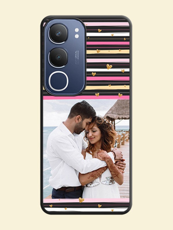 Multicolor Lines and Golden Love Symbols Design on Photo On Space Black Custom Soft Matte Mobile Back Cover - Vivo T4 Lite