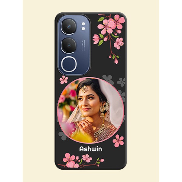 Round Image with Pink Color Floral Design on Photo On Space Black Custom Soft Matte Mobile Back Cover - Vivo T4 Lite Round Image with Pink Color Floral Design on Photo On Space Black Custom Soft Matte Mobile Back Cover - Vivo T4 Lite