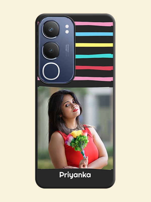 Multicolor Lines with Image On Space Black Custom Soft Matte Mobile Back Cover - Vivo T4 Lite