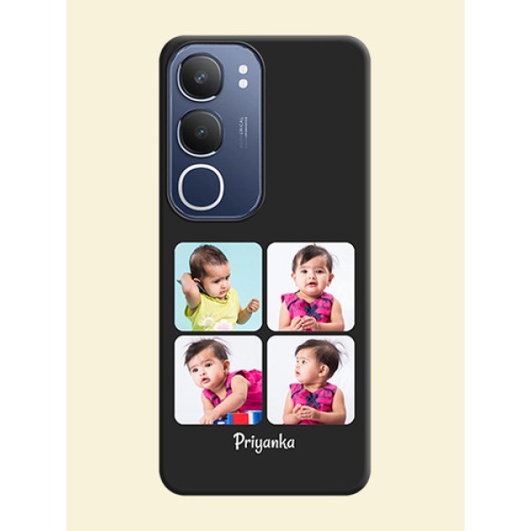 Floral Art with 6 Image Holder on Photo On Space Black Custom Soft Matte Mobile Back Cover - Vivo T4 Lite Floral Art with 6 Image Holder on Photo On Space Black Custom Soft Matte Mobile Back Cover - Vivo T4 Lite