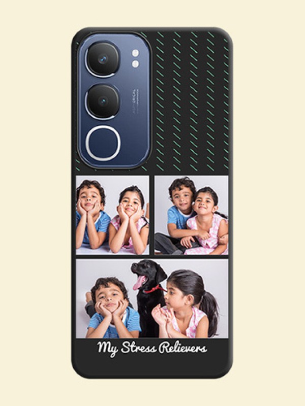 Cross Dotted Pattern with 2 Image Holder On Space Black Custom Soft Matte Mobile Back Cover - Vivo T4 Lite