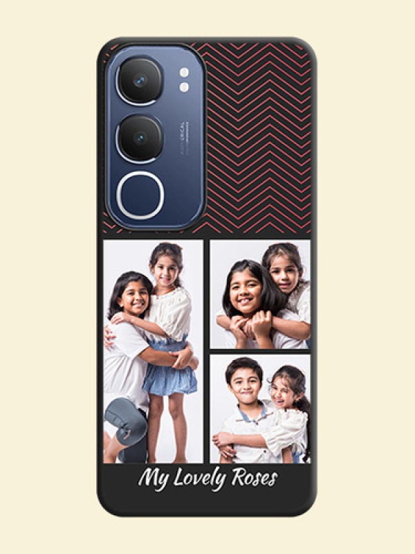 Wave Pattern with 3 Image Holder On Space Black Custom Soft Matte Mobile Back Cover - Vivo T4 Lite