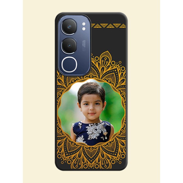 Round Image with Floral Design On Space Black Custom Soft Matte Mobile Back Cover - Vivo T4 Lite Round Image with Floral Design On Space Black Custom Soft Matte Mobile Back Cover - Vivo T4 Lite
