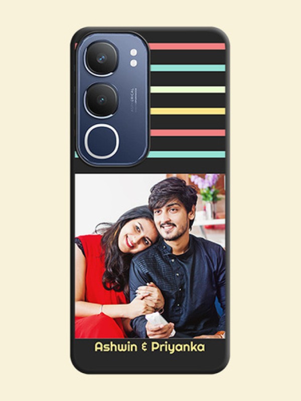 Color Stripes with Photo and Text on Photo On Space Black Custom Soft Matte Mobile Back Cover - Vivo T4 Lite
