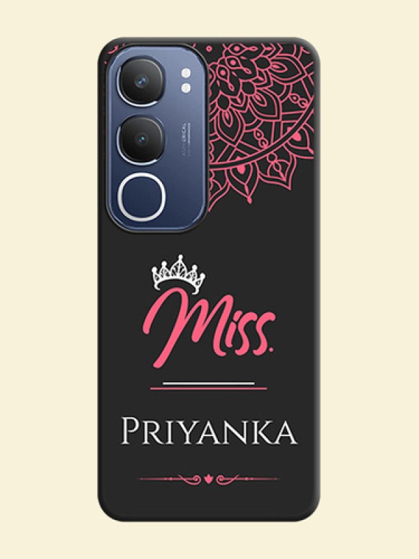 Mrs Name with Floral Design On Space Black Custom Soft Matte Mobile Back Cover - Vivo T4 Lite