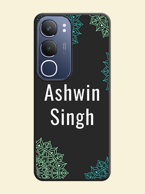 Your Name with Floral Design On Space Black Custom Soft Matte Mobile Back Cover - Vivo T4 Lite
