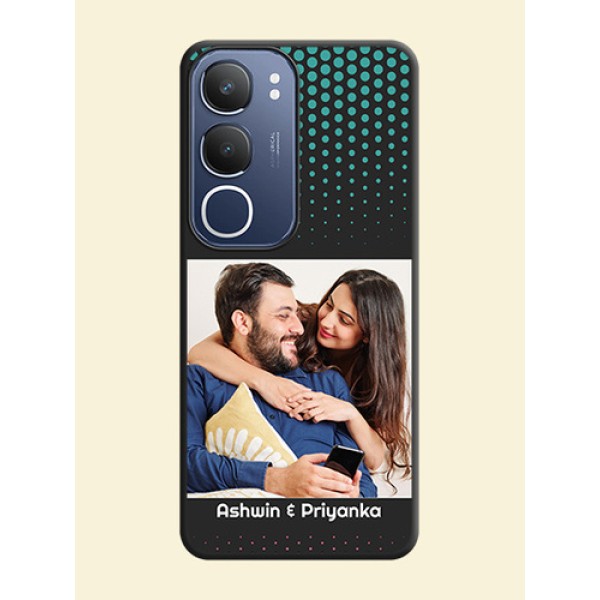 Faded Dots with Grunge Photo Frame and Text On Space Black Custom Soft Matte Mobile Back Cover - Vivo T4 Lite Faded Dots with Grunge Photo Frame and Text On Space Black Custom Soft Matte Mobile Back Cover - Vivo T4 Lite