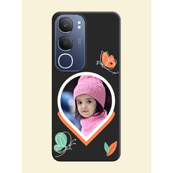 Upload Pic With Simple Butterly Design On Space Black Custom Soft Matte Mobile Back Cover - Vivo T4 Lite Upload Pic With Simple Butterly Design On Space Black Custom Soft Matte Mobile Back Cover - Vivo T4 Lite