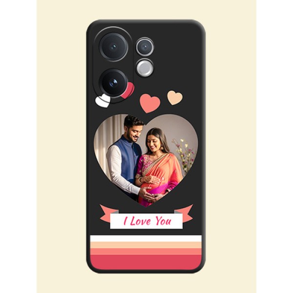 Love Shaped Photo with Colorful Stripes On Space Black Custom Soft Matte Mobile Back Cover - Vivo T4 Pro 5G Love Shaped Photo with Colorful Stripes On Space Black Custom Soft Matte Mobile Back Cover - Vivo T4 Pro 5G