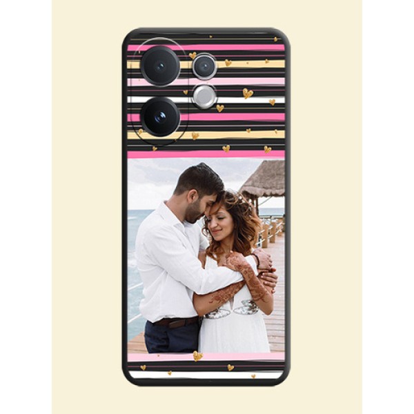 Multicolor Lines and Golden Love Symbols Design on Photo On Space Black Custom Soft Matte Mobile Back Cover - Vivo T4 Pro 5G
